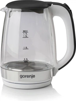 Електрочайник Gorenje 1.7л, 2,200 Вт, strix контроль, скло, білий (K17GXG)