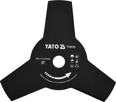 Нож Для Мотокосы 3 Зуба (255 х 25,4 х 1,6 мм) YATO (YT-85155)