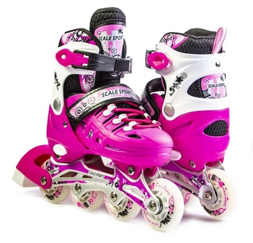 Детские ролики Scale Sports Pink с подсветкой переднего колеса. Колеса мягкие. Размер 34-38