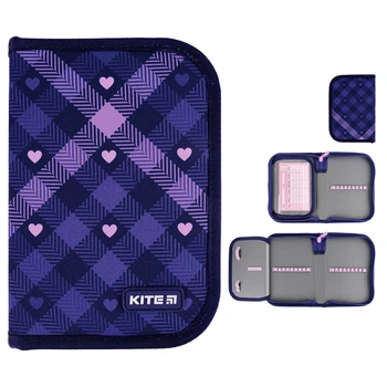 Пенал Kite 1 отделение с 1 отворотом Check and Hearts K24-621-1