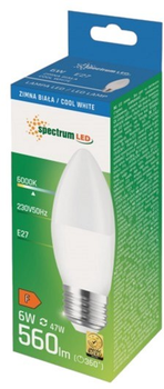 Світлодіодна лампа Spectrum 6W 6000K 230V E27 Neutral White Свічка (5907418736758)