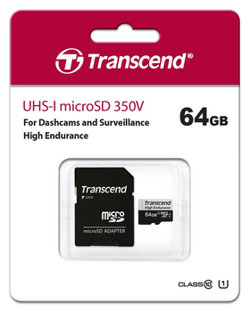 Карта пам'яті Transcend 64GB microSDXC C10 + SD адаптер (TS64GUSD350V)