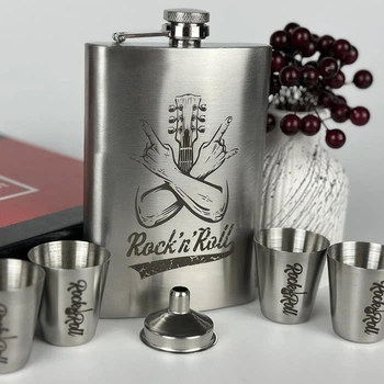 Набор подарочный фляга с рюмками VexShop Rock n Roll 9oz подарок мужчине, 4 рюмки и фляга (61006-1)