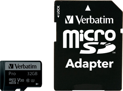 Карта пам'яті Verbatim Pro microSDHC 32GB Class UH-3 + SD-адаптер (23942470410)