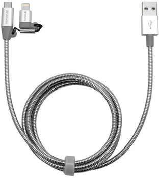 Кабель Verbatim 2в1 USB - Lightning + MicroUSB 1 м Сріблястий (23942488699)