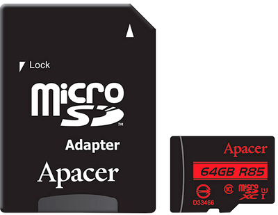 Карта пам'яті Apacer microSDXC 64GB UHS-I U1 Class 10 (R85 MB/s) + SD-adapter (AP64GMCSX10U5-R)