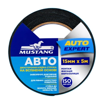 Двостороння клейка стрічка на вспіненій основі АВТО MUSTANG 12мм*5м (FTA125)