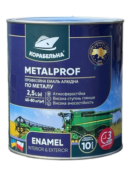 Эмаль алкидная Корабельная METALPROF ENAMEL ПФ-133 голубой глянец 2,5 л