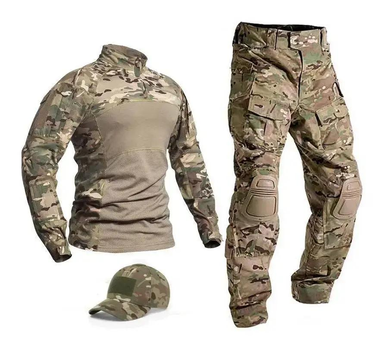 Тактична військова форма літня multicam мультикам бойовий костюм тактичний одяг ЗСУ з наколінниками + кепка M