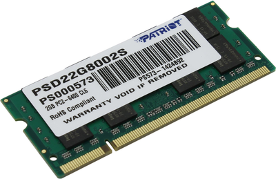 Оперативная память 2 ГБ, DDR2, для ноутбуков, Patriot (800 МГц, 1.8 В, CL6, PSD22G8002S) Б/У