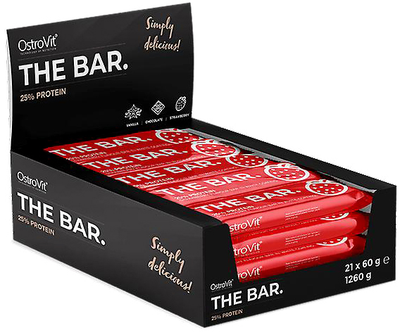 Zestaw batoników OstroVit The Bar. 25% Protein Strawberry in White Coating 60 g x 21 szt (5903246222388)