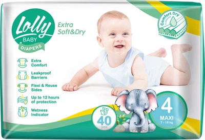 Подгузники Lolly Extra Soft & Dry Maxi 4 7-18 кг 40 шт (4820174981266)