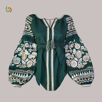 Рубашка Украинская вышиванка 22226986 цвет зелёный размер XXL/3XL