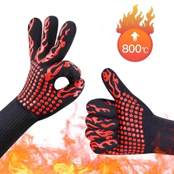 Термостійкі/вогнетривкі рукавички до 800°C для барбекю BBQ Gloves чорні (LB-68143)