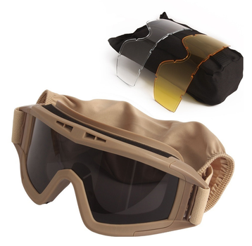 Тактичні окуляри захисна маска Solve із кріпленнями на каску із 3 змінними лінзами Койот