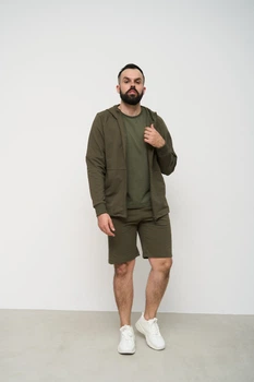 Спортивный костюм мужской тройка лето Handy Wear Summer с кофтой на замке + шорты + футболка хаки M