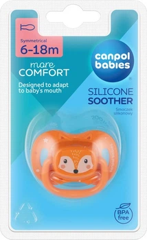 Canpol babies Пустушка силіконова симетрична 6-18 міс CUTE ANIMALS - оранжевий 34/925_ora 5901691889439
