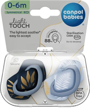 Canpol babies Пустушка силіконова симетрична 0-6 міс GOLD 2 шт. - чорна та блакитна 22/664_blu 5901691886896