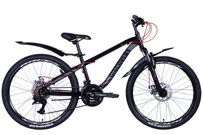 Велосипед подростковый 24" Discovery FLINT AM DD рама-13" черный с крылом Pl 2024