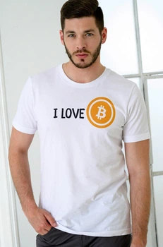 Мужская футболка трикотажная с принтом I Love BTC белая однотонная базовая легкая повседневная 2XL