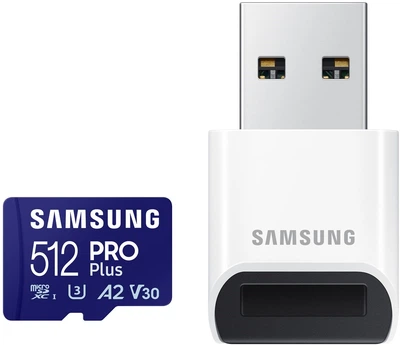 Карта памяти Samsung PRO Plus microSDXC 512GB UHS-I U3 V30 + USB-адаптер (MB-MD512SB/WW)