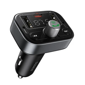 Автомобильный FM-трансмиттер с зарядкой и громкой связью, USB, дисплей, черный