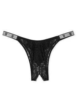 Трусики бразиліана зі стразами Victoria's Secret Very Sexy Shine Strap Lace Crotchless XS чорний (704000415637QB4XS)