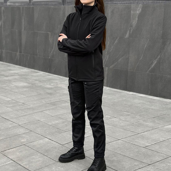 Жіноча Форма "Pobedov" Куртка на мікрофлісі + Штани - Карго / Демісезонний Костюм чорний розмір 2XL