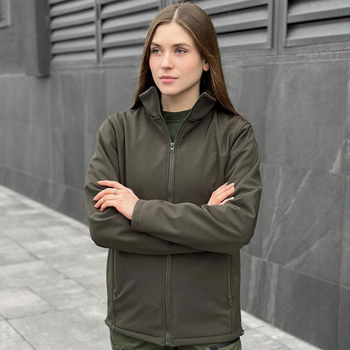 Жіноча Демісезонна Куртка "Pobedov Shadow" Soft Shell на мікрофлісі хакі розмір XL