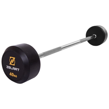 Штанга фиксированная 40 кг прямая металл резина насечки для рук Zelart Rubber Coated Barbell черная TA-2685-40