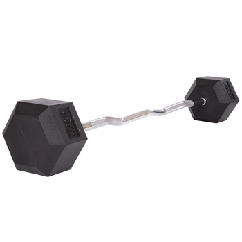 Штанга фиксированная изогнутая резиновая Rubber Hexagon Barbell 45кг Zelart (гриф l-95см) (TA-6231-45)
