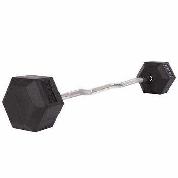 Штанга фиксированная изогнутая резиновая Rubber Hexagon Barbell 50кг Zelart (гриф l-95см) (TA-6231-50)