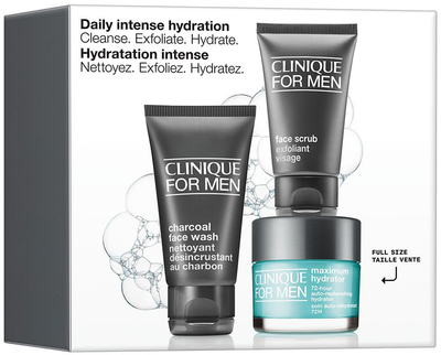 Набір для догляду за обличчям Clinique Men Daily Intense Hydration Skincare Гель-крем 50 мл + Скраб для обличчя 30 мл + Вугільний гель для вмивання 50 мл (0192333172360)