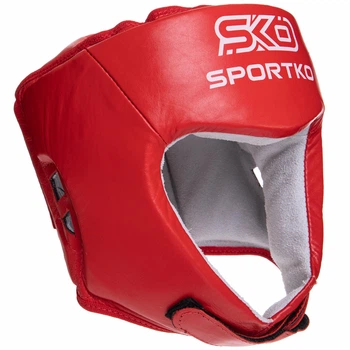 Шлем боксерский открытый кожаный ФБУ размер M SPORTKO ОК1 красный SP-4706