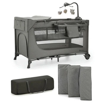 Манеж-кровать Kinderkraft Joy 2 + аксессуары Dark Grey, 5902533925155