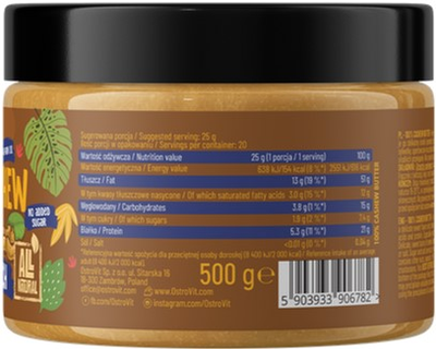 Pasta OstroVit 100% Masło Z Nerkowców Gładka 500 g (5903933906782)