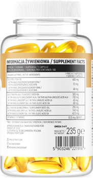 Kwasy tłuszczowe OstroVit Omega 3-6-9 180 kapsułek (5903246221916)