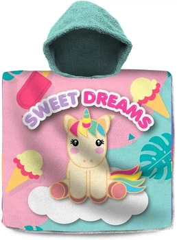 Дитячий пляжний рушник пончо Sweet Dreams з єдинорогом 60х120 см з каптуром для дівчинки 3-7 років