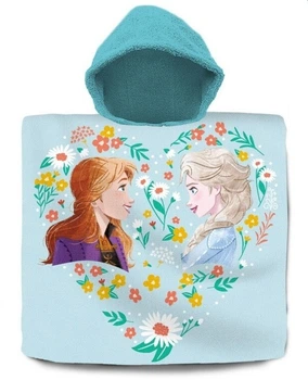 Дитячий пляжний рушник пончо Euroswan Frozen Крижане серце 60х120 см з каптуром для дівчинки 3-7 років