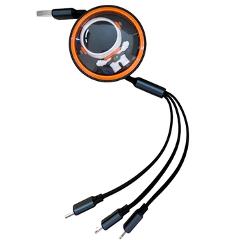 Выдвижной кабель для зарядки Космонавт, универсальный 3 в 1 Lightning/micro-USB/USB Typ-C Черный