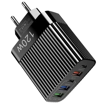 Зарядное устройство Блок питания для телефона AD64 120W 3 USB +2 Type-C Быстрая зарядка PD+QC3.0 Блок зарядки для Samsung, iPhone, Xiaomi, Redmi, Huawei, Realme Black