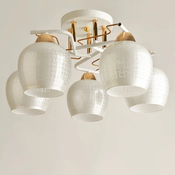 Люстра потолочная Light House SH-19534/5 WT+FG 480*480*250 цвет белый + золото, плафон белый с узором