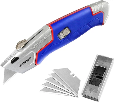 Нож строительный Workpro Pro Plus трапециевидный алюминиевый с быстрой заменой (WP213012)