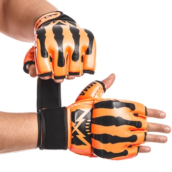 Перчатки для смешанных единоборств MMA на липучке Полиуретан Zelart размер S оранжево-черные BO-1395