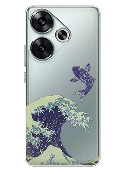 Прозрачный силиконовый чехол iSwag для Xiaomi Poco F6 с рисунком - Большая волна в Канагаве (ISXPF675)