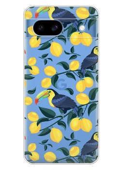 Прозрачный силиконовый чехол iSwag для Google Pixel 8a с рисунком - Туканы и лимоны (ISGP8A35)