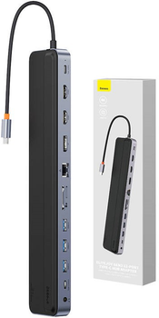 Хаб USB-C 12в1 Baseus EliteJoy Gen2 series 2 x HDMI + 3 x USB 3.0+ PD + DP + SD/TF + RJ45 + Type-C + 3.5 mm Dark Gray (WKSX030213)