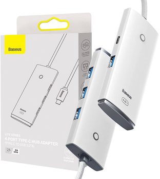 Hub USB-C 4w1 Baseus Lite Series 4 x USB 3.0 + USB-C 25 cm White (WKQX030302)