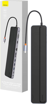 Hub USB-C 11w1 Baseus EliteJoy Gen2 series 3 x USB 3.0 + USB 2.0 + USB-C PD + USB-C + RJ45 + HDMI + jack 3.5mm + SD/TF Gray (WKSX030013)