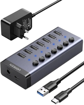 Hub USB-C 7w1 Ugreen 7x USB 3.0 12V 2A Black (6957303893072)